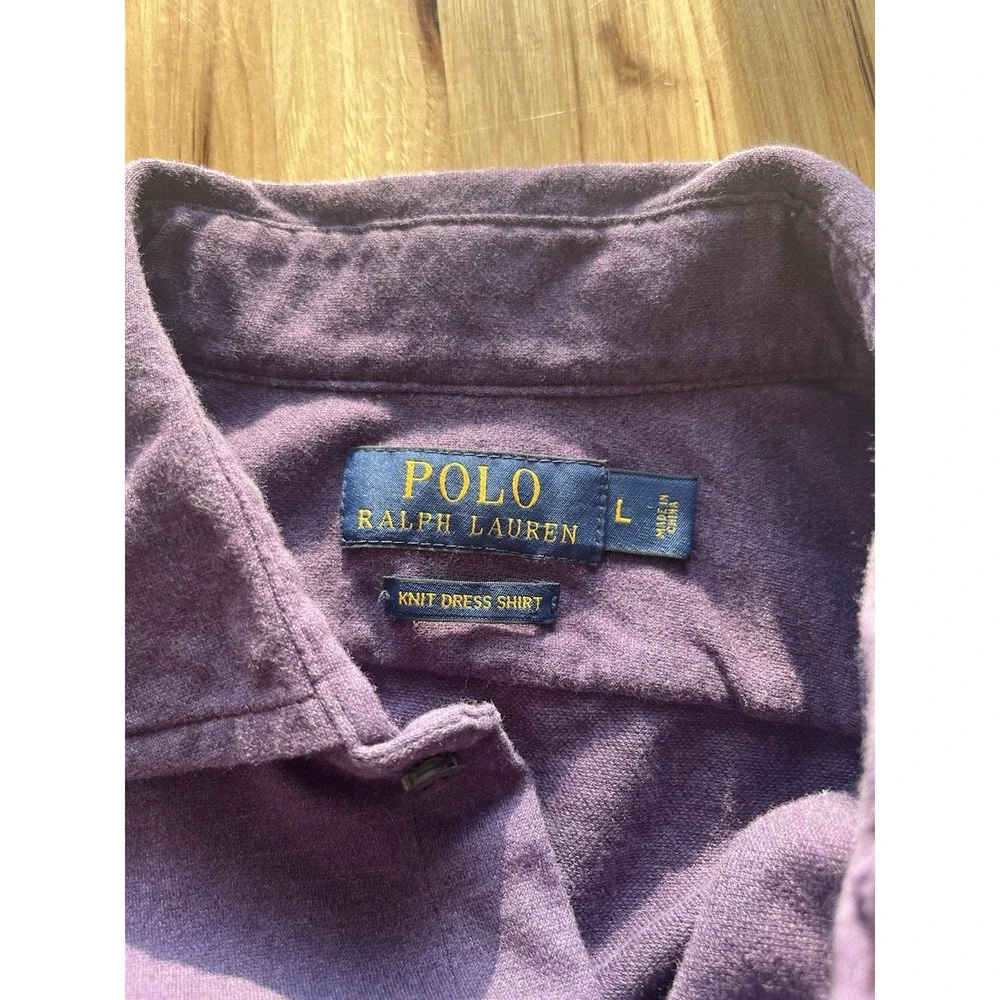 Polo Ralph Lauren Men's Dress Shirt Large Purple Knit Collared Long Sleeve - Picture 1 of 3
